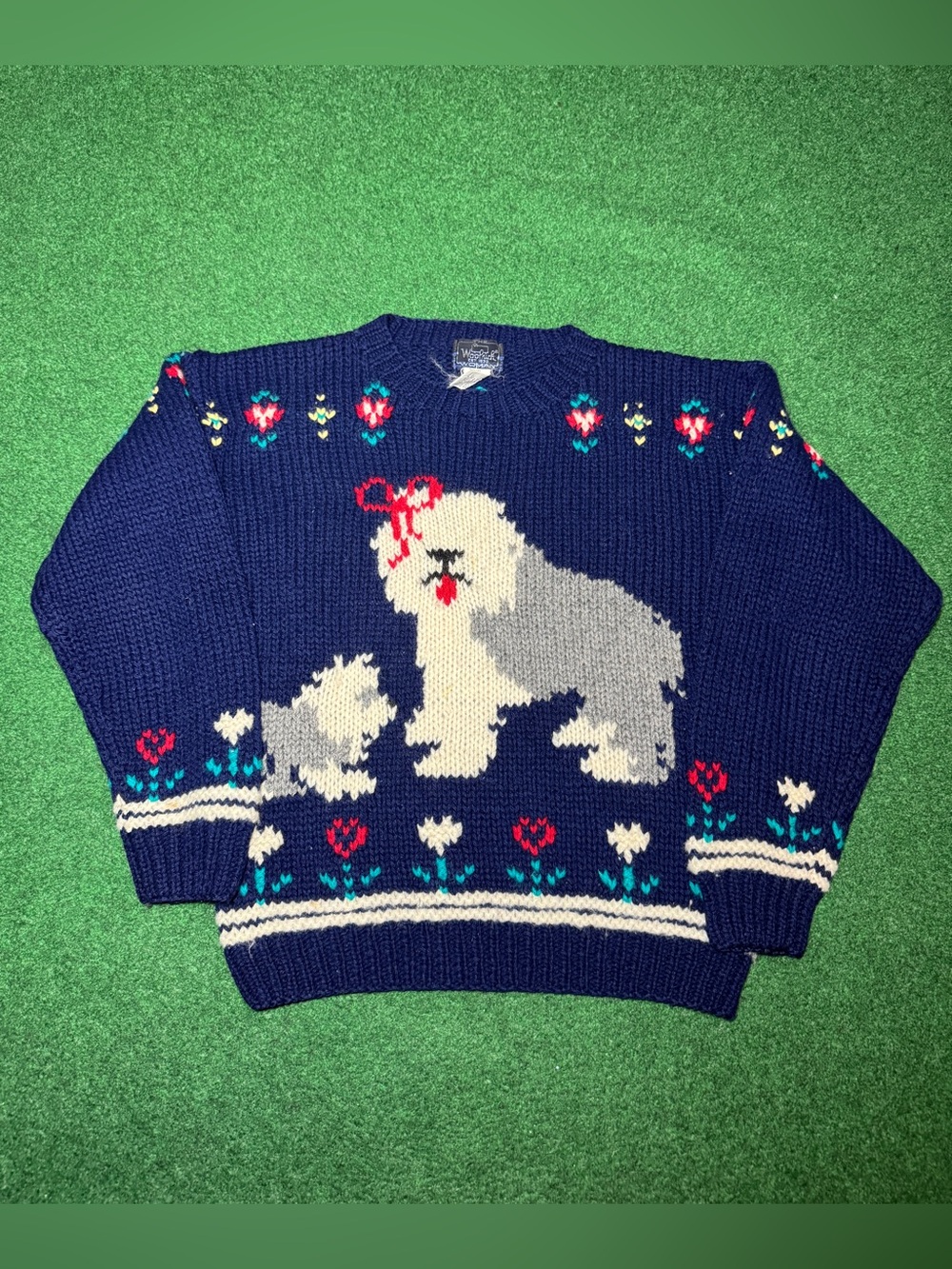 Woolrich Intarsia Knit Vintage Sweater Small Sheep Dog 80s 90s Crewneck RARE